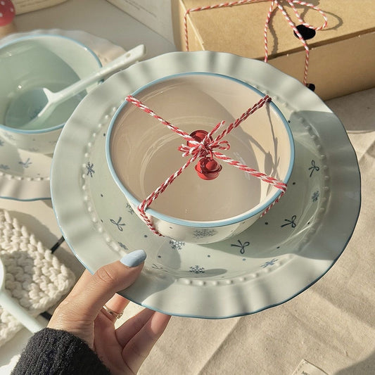Snowflake Winter Ceramic Bowl Set