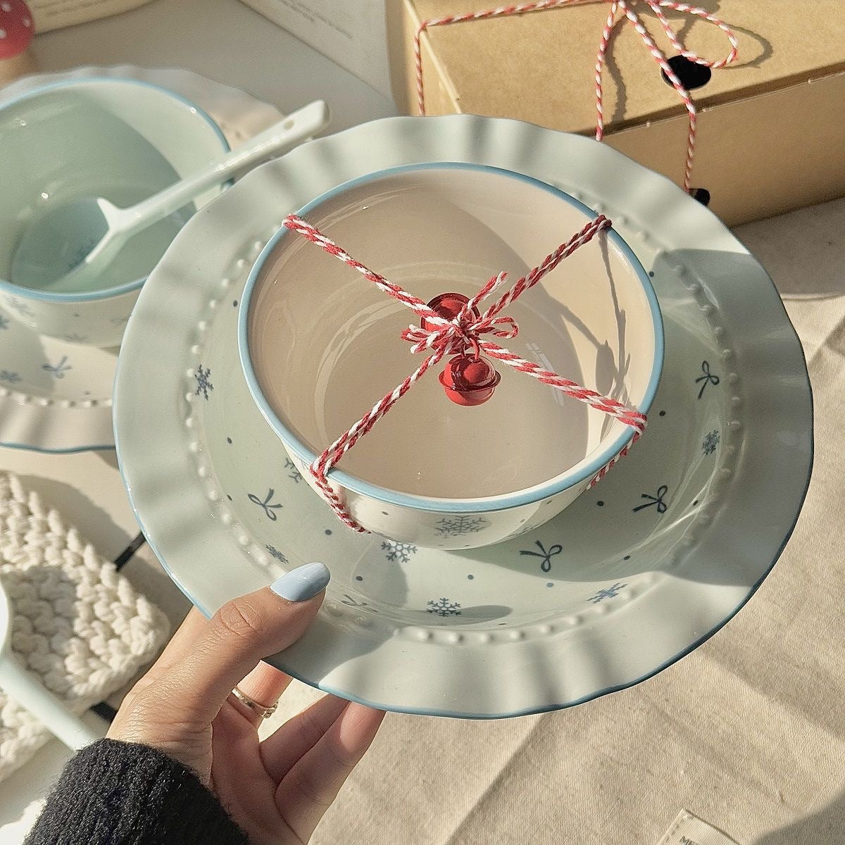 Snowflake Winter Ceramic Bowl Set