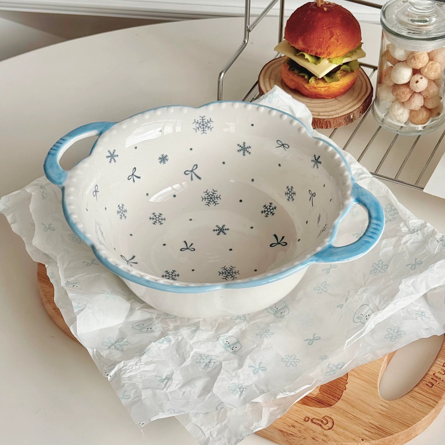 Snowflake Winter Ceramic Bowl Set