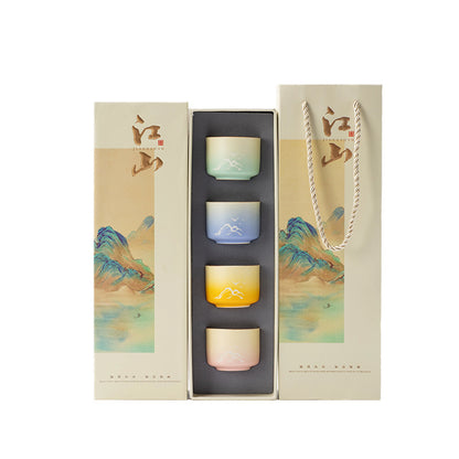 Creative gold painting gradient thousand miles of rivers and mountains tea cup four cups master cup river mountains and rivers gift box gift custom logo